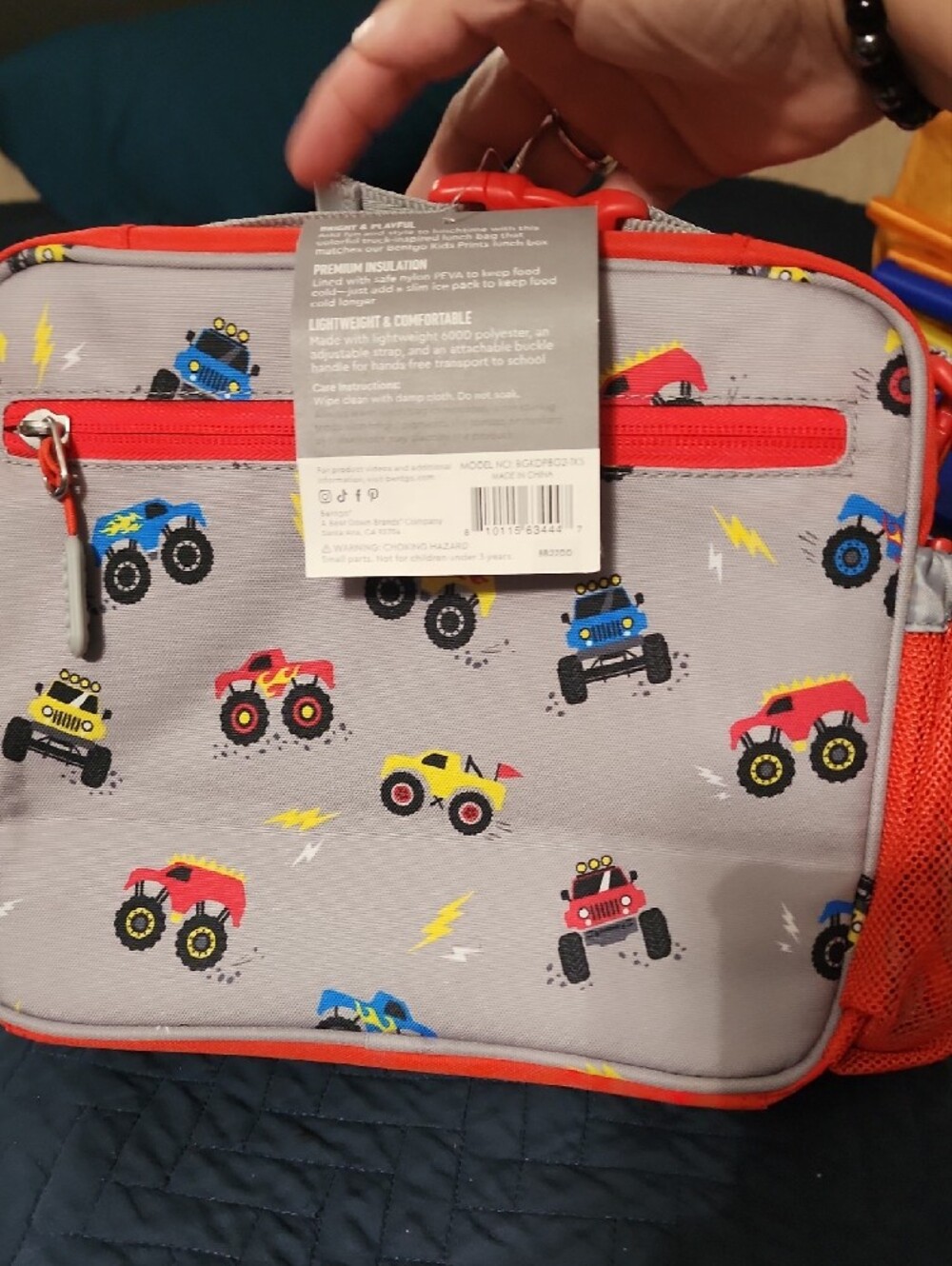 bentgo Kids Snap & Go Leak-Proof Lunch Box with Grey Monster Truck Print - Picture 4 of 6